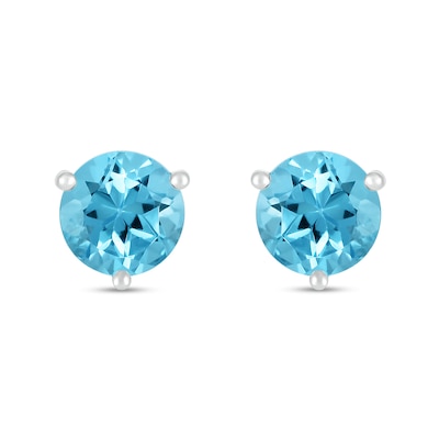 7.0mm Swiss Blue Topaz Solitaire Stud Earrings in Sterling Silver