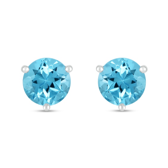 7.0mm Swiss Blue Topaz Solitaire Stud Earrings in Sterling Silver