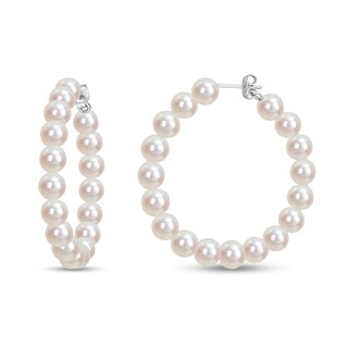 6.0-6.5mm Freshwater Cultured Pearl Hoop Earrings in Sterling Silver