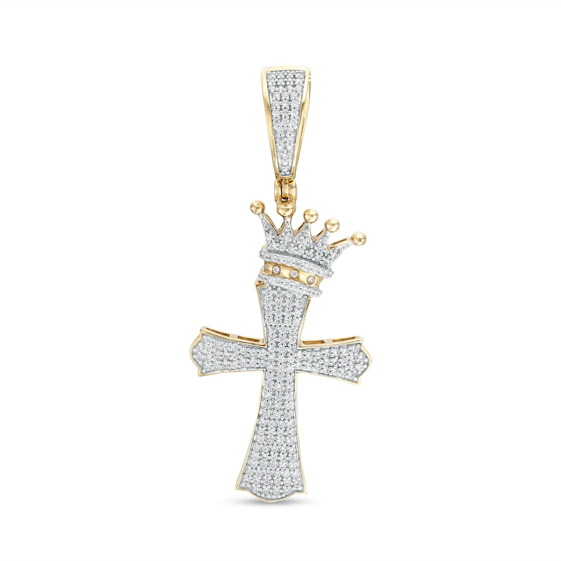 Men's 0.50 CT. T.W. Diamond Flared Cross with Crown Necklace Charm in 10K Gold|Peoples Jewellers