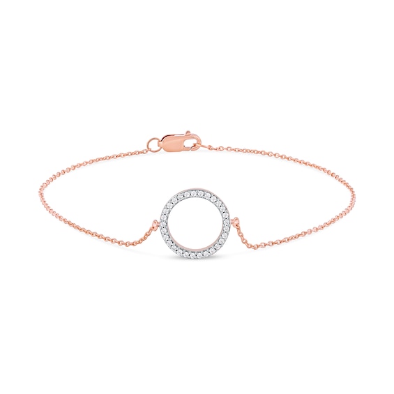 0.11 CT. T.W. Diamond Lined Circle Bracelet in 10K Rose Gold - 7.25"