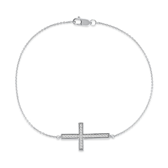 0.12 CT. T.W. Diamond Sideways Cross Bracelet in 10K Gold