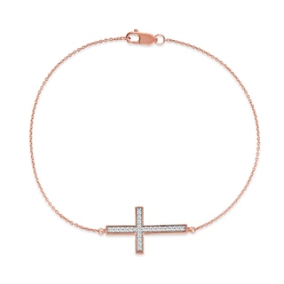 0.12 CT. T.W. Diamond Sideways Cross Bracelet in 10K Rose Gold - 7.25"