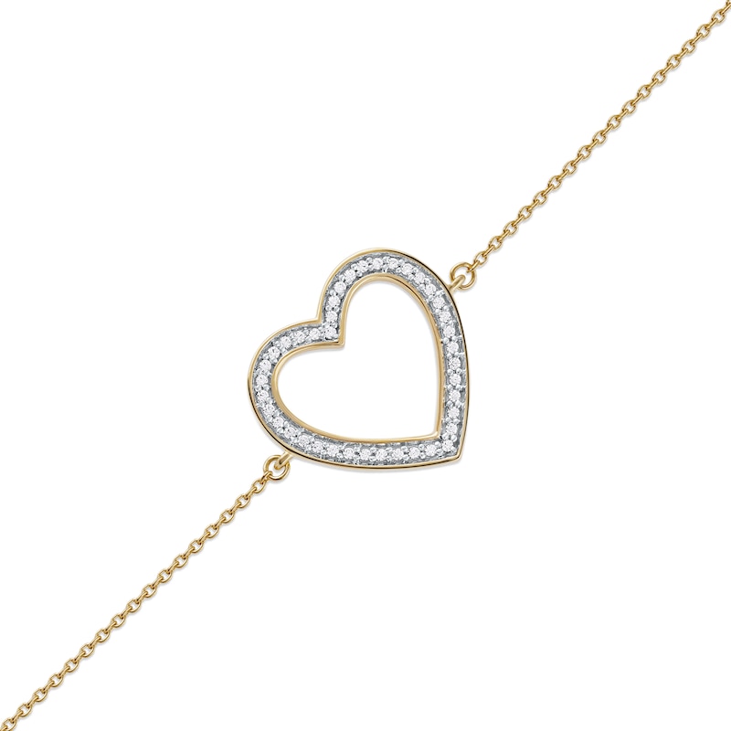 0.12 CT. T.W. Diamond Lined Heart Bracelet in 10K Gold - 7.25"|Peoples Jewellers