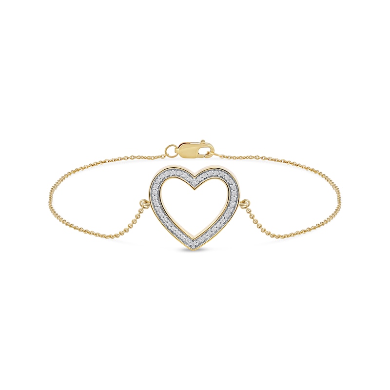 0.12 CT. T.W. Diamond Lined Heart Bracelet in 10K Gold - 7.25"|Peoples Jewellers