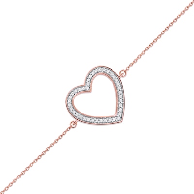 0.12 CT. T.W. Diamond Lined Heart Bracelet in 10K Rose Gold - 7.25"