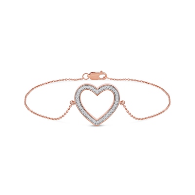 0.12 CT. T.W. Diamond Lined Heart Bracelet in 10K Rose Gold - 7.25"