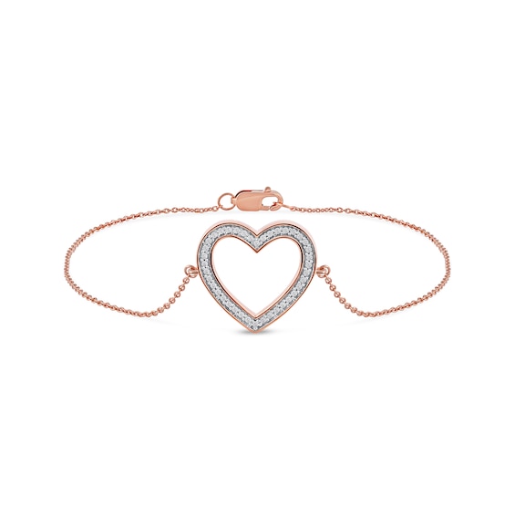 0.12 CT. T.W. Diamond Lined Heart Bracelet in 10K Rose Gold - 7.25"