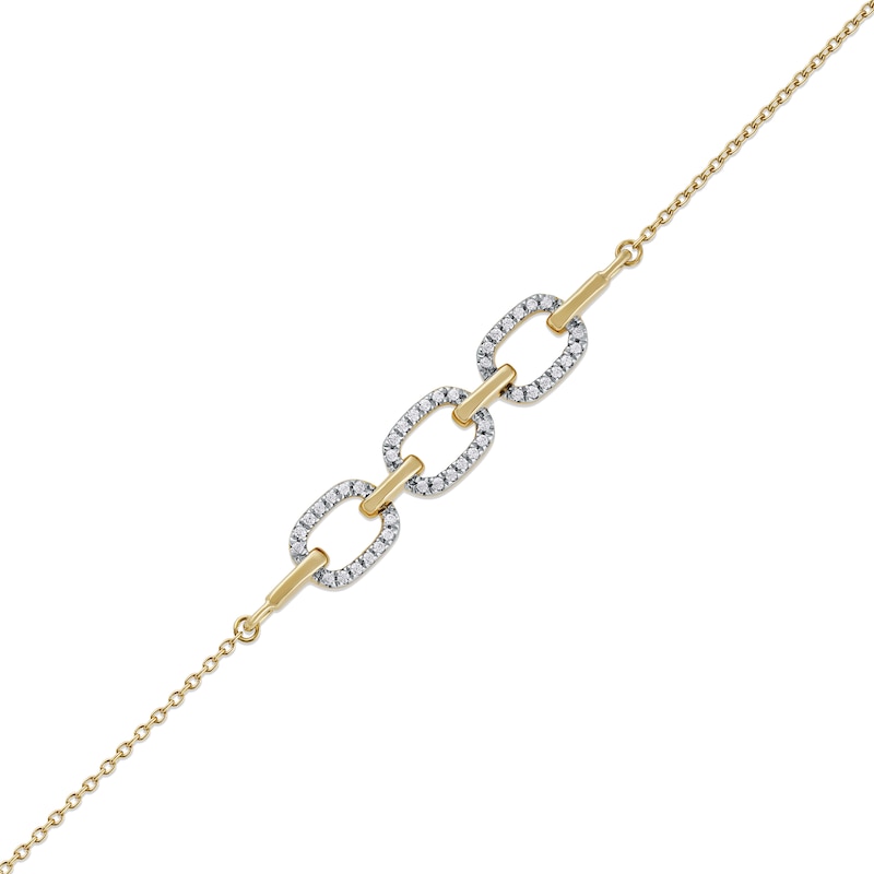 Main Image 1 of 0.12 CT. T.W. Diamond Triple Oval Link Bracelet in 10K Gold - 7.25&quot;