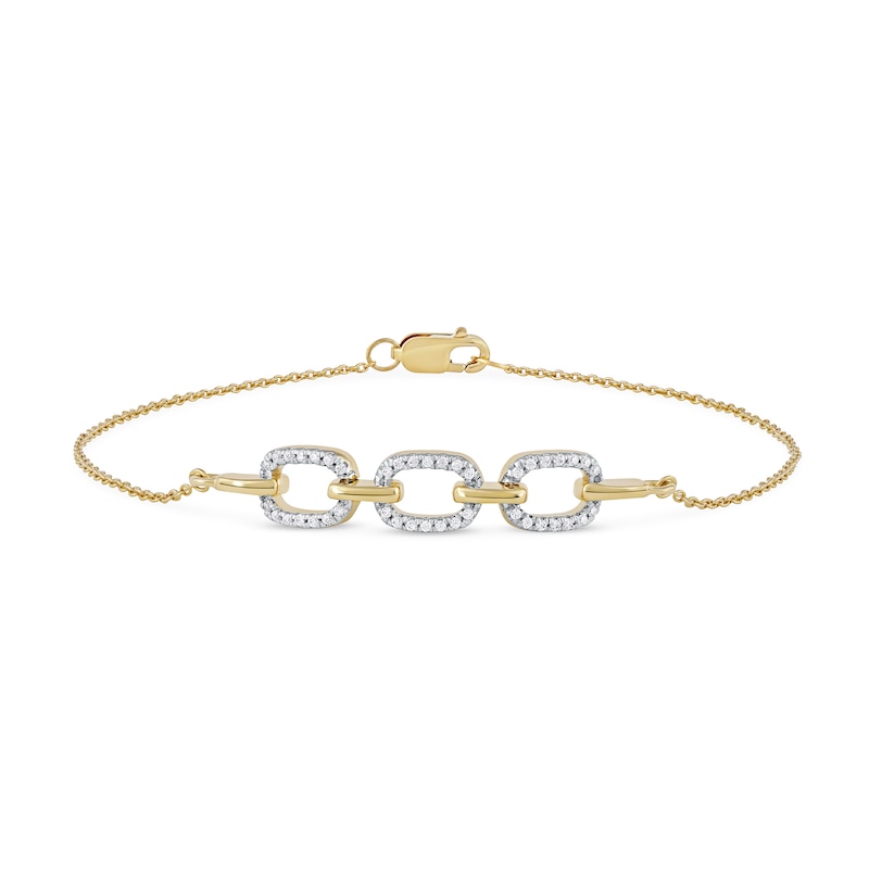 Main Image 2 of 0.12 CT. T.W. Diamond Triple Oval Link Bracelet in 10K Gold - 7.25&quot;