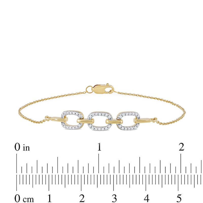 Main Image 4 of 0.12 CT. T.W. Diamond Triple Oval Link Bracelet in 10K Gold - 7.25&quot;