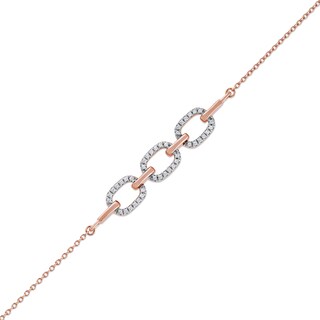 0.12 CT. T.W. Diamond Triple Oval Link Bracelet in 10K Rose Gold - 7.25"