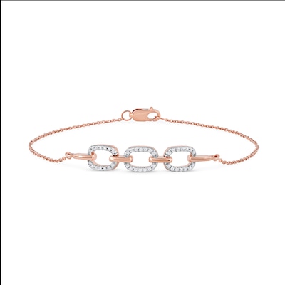 0.12 CT. T.W. Diamond Triple Oval Link Bracelet in 10K Rose Gold - 7.25"