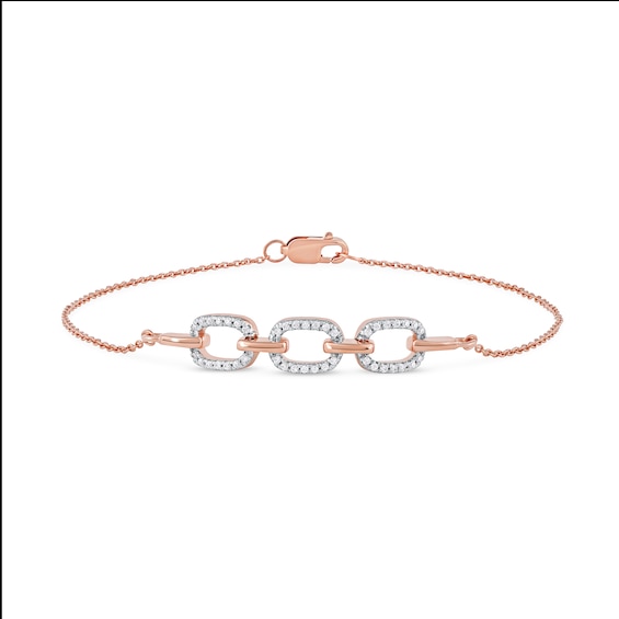 0.12 CT. T.W. Diamond Triple Oval Link Bracelet in 10K Rose Gold - 7.25"