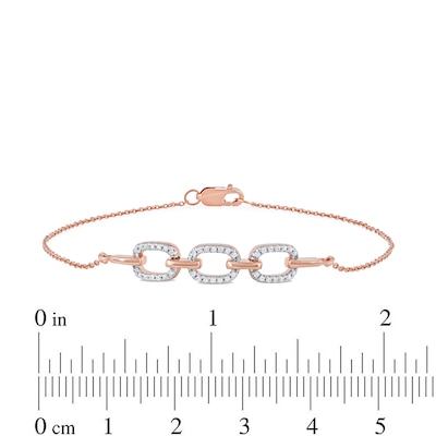 0.12 CT. T.W. Diamond Triple Oval Link Bracelet in 10K Rose Gold - 7.25"