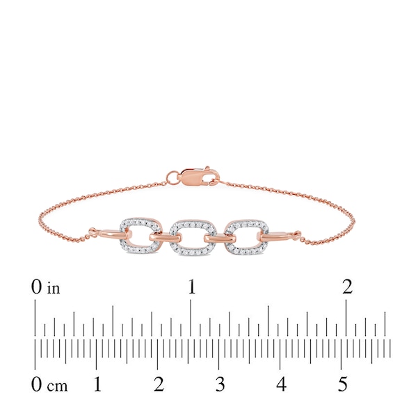 0.12 CT. T.W. Diamond Triple Oval Link Bracelet in 10K Rose Gold - 7.25"