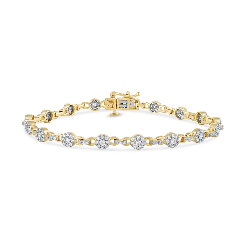 1.50 CT. T.W. Multi-Diamond Alternating Link Line Bracelet in 10K Gold - 7.25"