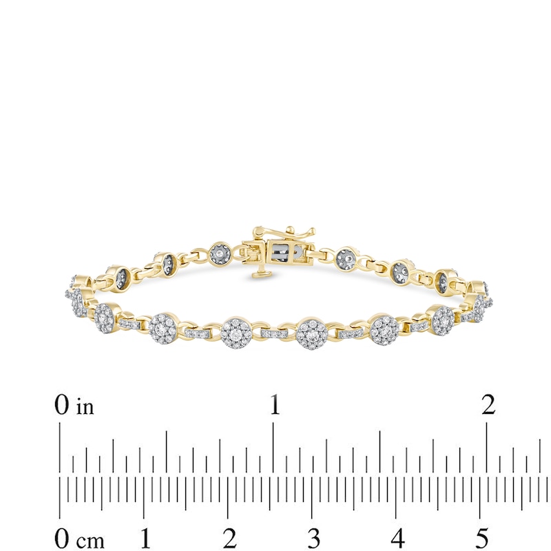 1.50 CT. T.W. Multi-Diamond Alternating Link Line Bracelet in 10K Gold - 7.25"