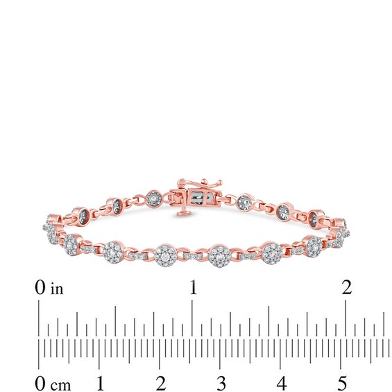 1.50 CT. T.W. Multi-Diamond Alternating Link Line Bracelet in 10K Rose Gold - 7.25"