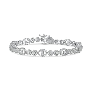 2.00 CT. T.W. Multi-Diamond Oval and Round Alternating Link Line Bracelet in 10K Gold