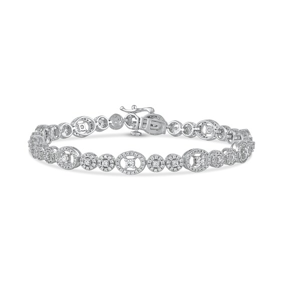 2.00 CT. T.W. Multi-Diamond Oval and Round Alternating Link Line Bracelet in 10K Gold