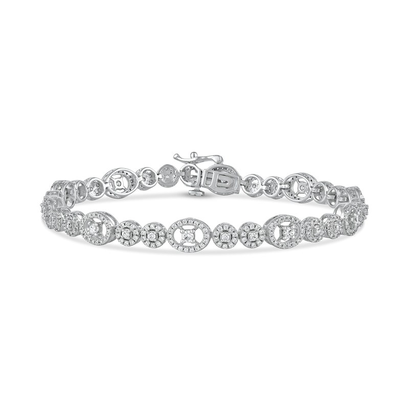 2.00 CT. T.W. Multi-Diamond Oval and Round Alternating Link Line Bracelet in 10K White Gold - 7.25"