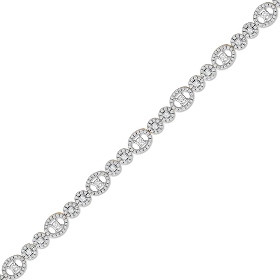 2.00 CT. T.W. Multi-Diamond Oval and Round Alternating Link Line Bracelet in 10K Gold - 7.25"