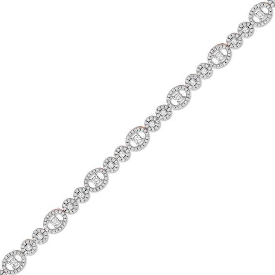 2.00 CT. T.W. Multi-Diamond Oval and Round Alternating Link Line Bracelet in 10K Rose Gold - 7.25"