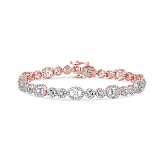 2.00 CT. T.W. Multi-Diamond Oval and Round Alternating Link Line Bracelet in 10K Rose Gold - 7.25"