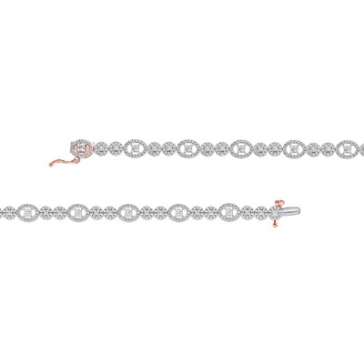 2.00 CT. T.W. Multi-Diamond Oval and Round Alternating Link Line Bracelet in 10K Rose Gold - 7.25"