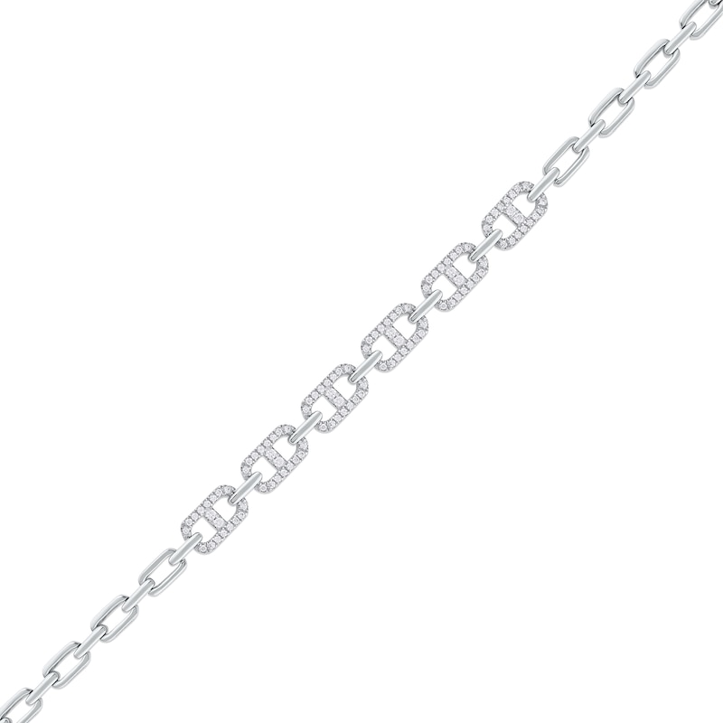 1.00 CT. T.W. Diamond Mariner Chain Alternating Link Bracelet in 10K White Gold - 8.5"