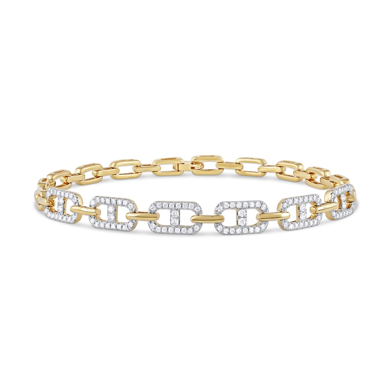 1.00 CT. T.W. Diamond Mariner Chain Alternating Link Bracelet in 10K Gold - 8.5"