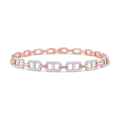 1.00 CT. T.W. Diamond Mariner Chain Alternating Link Bracelet in 10K Rose Gold - 8.5"