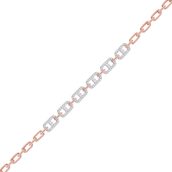 1.00 CT. T.W. Diamond Mariner Chain Alternating Link Bracelet in 10K Rose Gold - 8.5"