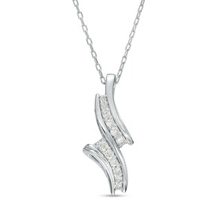 0.20 CT. T.W. Diamond Graduated Curve Bypass Pendant in 10K White Gold