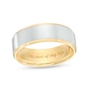 Thumbnail Image 0 of Men's 7.0mm Bevelled Edge Comfort-Fit Engravable Wedding Band in 14K Two-Tone Gold (1 Line)