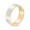Thumbnail Image 2 of Men's 7.0mm Bevelled Edge Comfort-Fit Engravable Wedding Band in 14K Two-Tone Gold (1 Line)