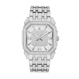 Men's Bulova Octava Crystal Accent Watch with Square Silver-Tone Dial (Model: 96A285)