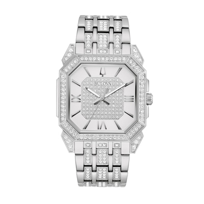 Men's Bulova Octava Crystal Accent Watch with Square Silver-Tone Dial (Model: 96A285)