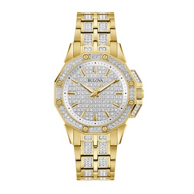 Ladies' Bulova Octava Crystal Gold-Tone Watch with Silver-Tone Dial (Model: 98L302)