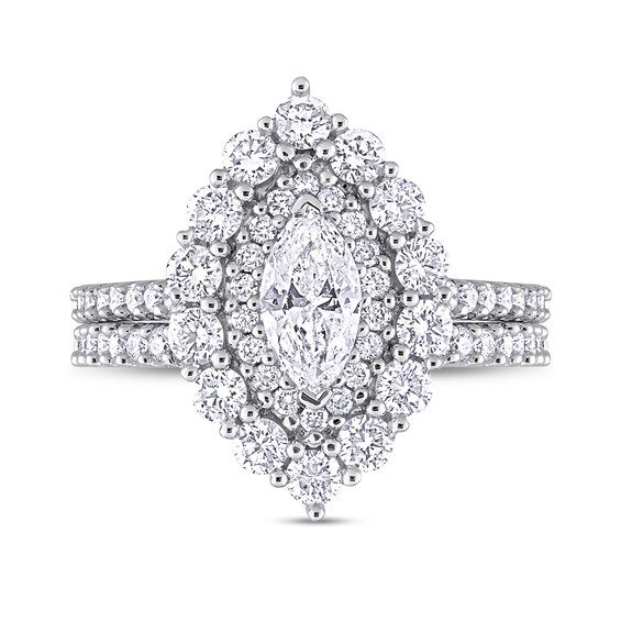 1.47 CT. T.W. Marquise Diamond Double Frame Bridal Set in 14K White Gold