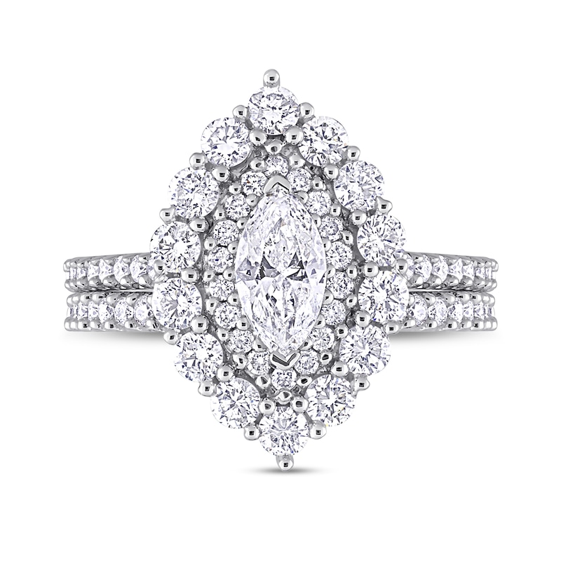 1.47 CT. T.W. Marquise Diamond Double Frame Bridal Set in 14K White Gold