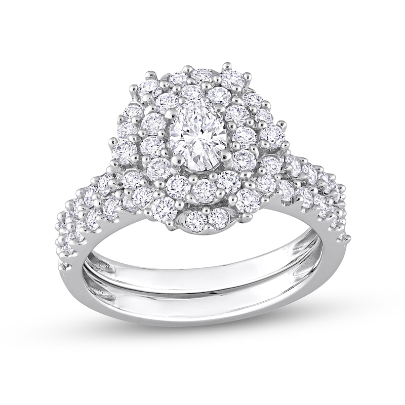 1.50 CT. T.W. Oval Diamond Double Frame Bridal Set in 14K White Gold|Peoples Jewellers