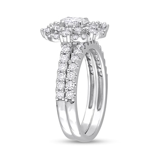 1.50 CT. T.W. Oval Diamond Double Frame Bridal Set in 14K White Gold