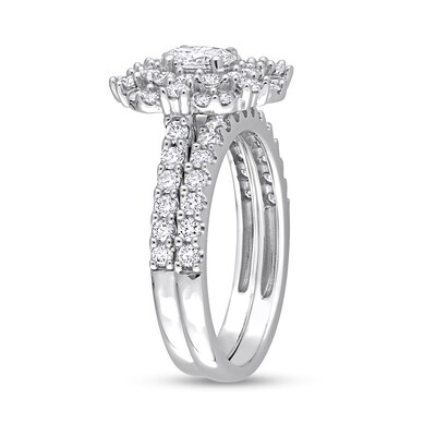 1.50 CT. T.W. Oval Diamond Double Frame Bridal Set in 14K White Gold