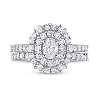 1.50 CT. T.W. Oval Diamond Double Frame Bridal Set in 14K White Gold