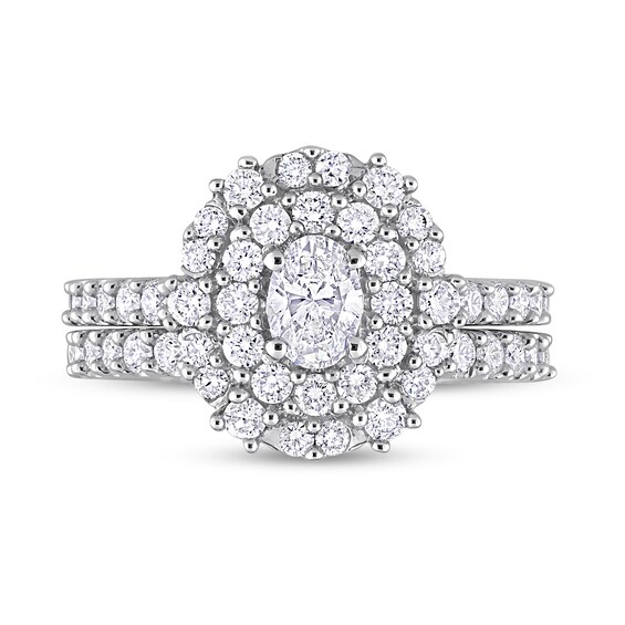 1.50 CT. T.W. Oval Diamond Double Frame Bridal Set in 14K White Gold