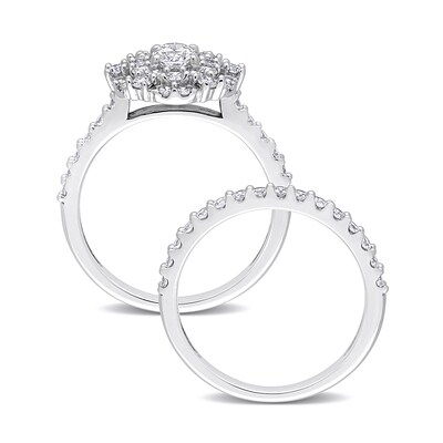 1.50 CT. T.W. Oval Diamond Double Frame Bridal Set in 14K White Gold