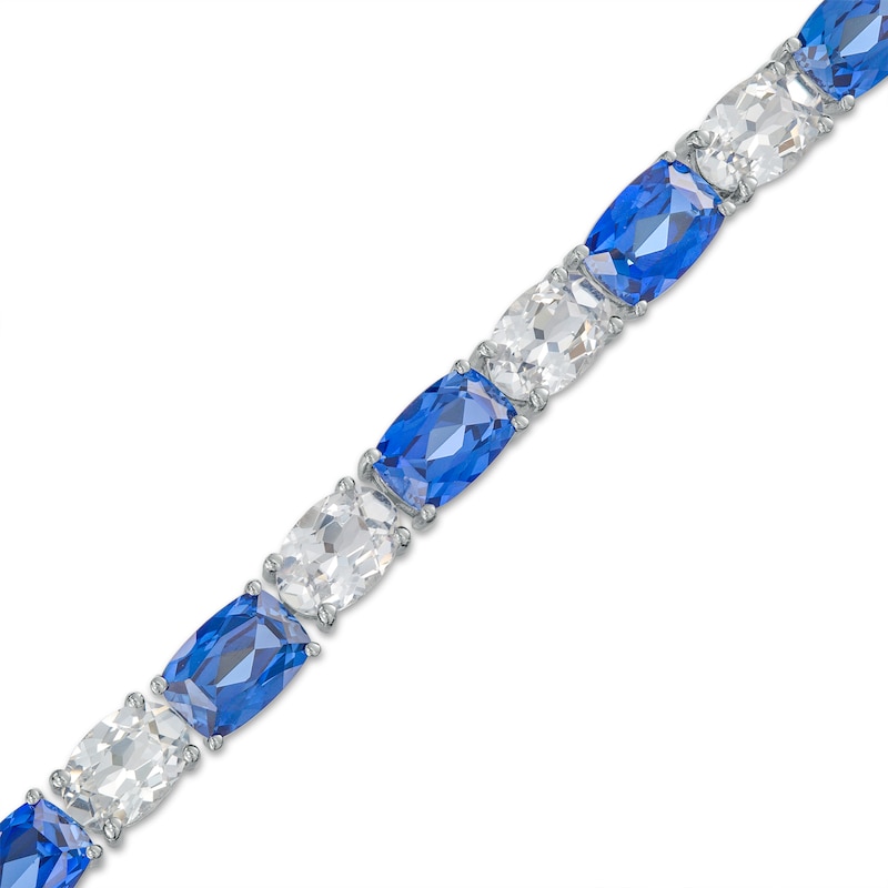 Cushion-Cut Ceylon Blue and Oval White Lab-Created Sapphire Alternating Line Bracelet in Sterling Silver – 7.25"|Peoples Jewellers