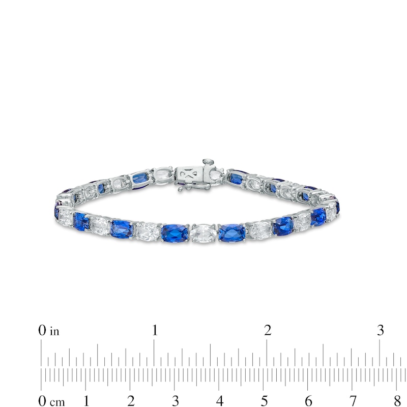 Cushion-Cut Ceylon Blue and Oval White Lab-Created Sapphire Alternating Line Bracelet in Sterling Silver – 7.25"|Peoples Jewellers
